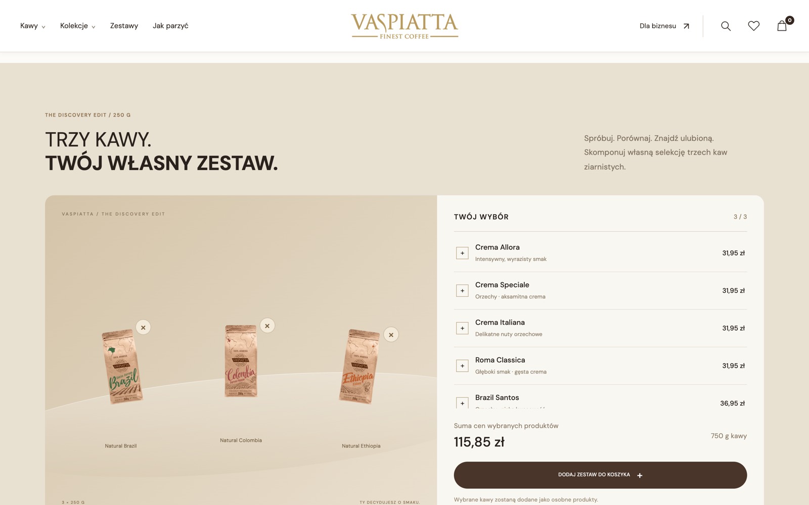 Konfigurator zestawu trzech kaw